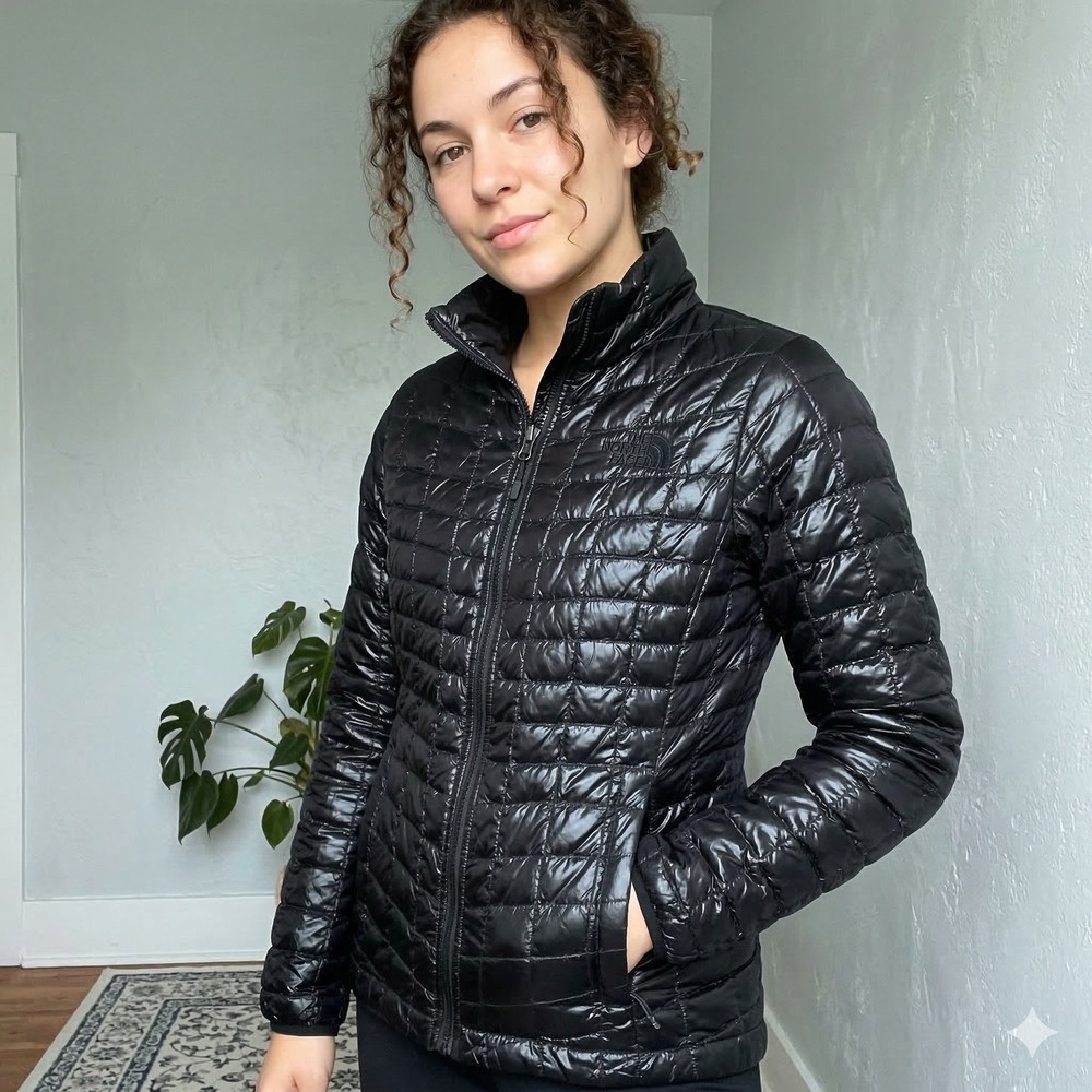 The North Face Thermoball Jacket Womens Small Black Quilted Puffer Full Zip